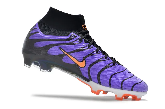 Nike Sapatos de futebol roxo preto gola alta tricô padrão de ondas sobreposições sintéticas terreno firme 2