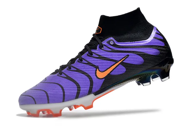 Nike Sapatos de futebol roxo preto gola alta tricô padrão de ondas sobreposições sintéticas terreno firme 3