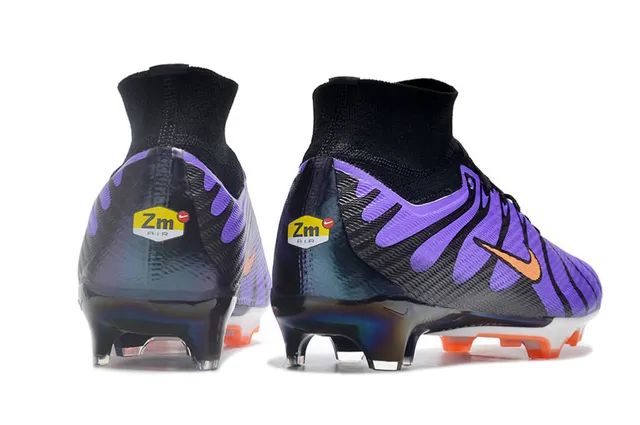 Nike Sapatos de futebol roxo preto gola alta tricô padrão de ondas sobreposições sintéticas terreno firme 5