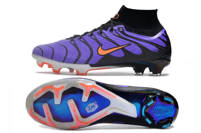 Nike Sapatos de futebol roxo preto gola alta tricô padrão de ondas sobreposições sintéticas terreno firme 6