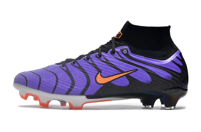 Nike Sapatos de futebol roxo preto gola alta tricô padrão de ondas sobreposições sintéticas terreno firme 7