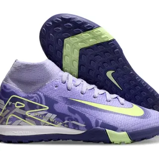 Nike بنفسجي أخضر محبوك كم الجورب العلوي جرافيك التداخل التفاصيل داخلي كرة القدم أحذية