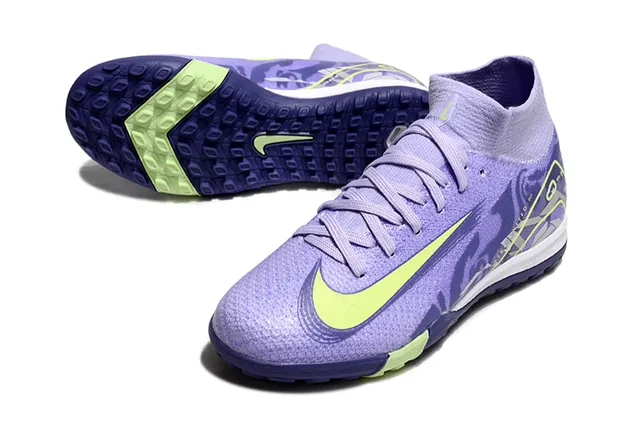 Nike বেগুনি সবুজ কাঁথা মোজা কলার উপর গ্রাফিক ওভারলে ডিটেইলিং ইনডোর সকার জুতো 3