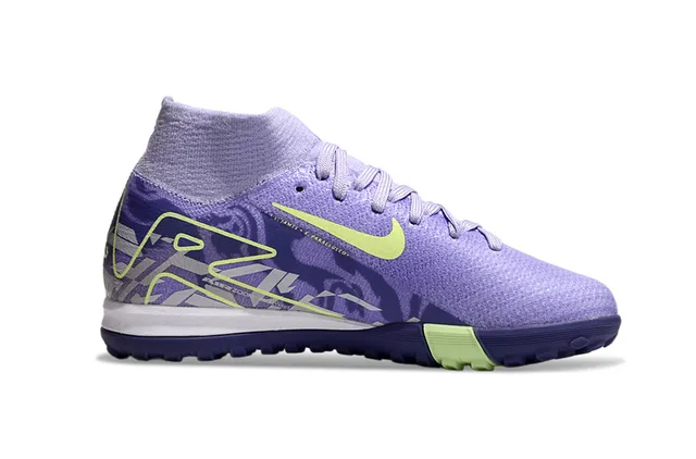 Nike বেগুনি সবুজ কাঁথা মোজা কলার উপর গ্রাফিক ওভারলে ডিটেইলিং ইনডোর সকার জুতো 5
