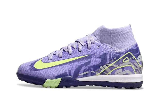 Nike বেগুনি সবুজ কাঁথা মোজা কলার উপর গ্রাফিক ওভারলে ডিটেইলিং ইনডোর সকার জুতো 6