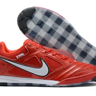 Nike Rouge Noir Cuir Matelassé Haut Col Bas Chaussures de Football Indoor