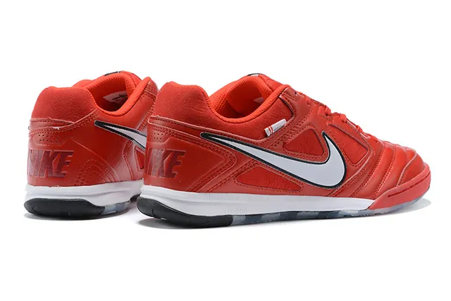 Nike Rojo Negro Cuero Acolchado Superior Cuello Bajo Zapatillas de Fútbol Indoor 2