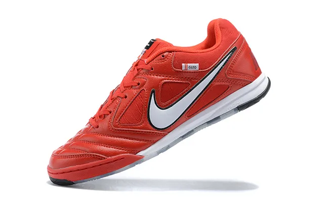 Nike Rojo Negro Cuero Acolchado Superior Cuello Bajo Zapatillas de Fútbol Indoor 6
