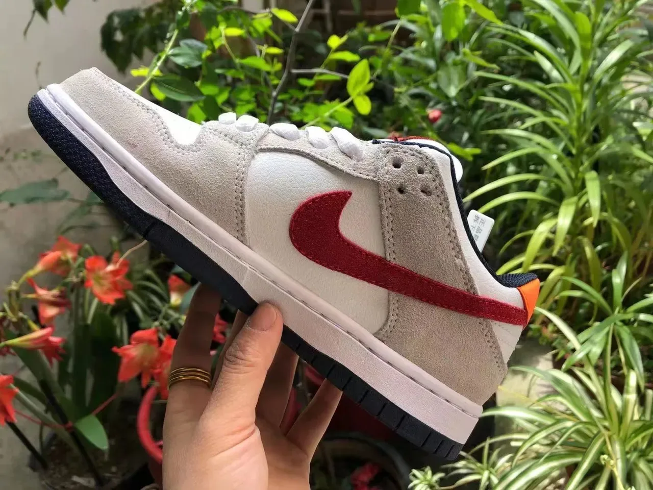 Nike SB Dunk Low Beige Red Skateboard Shoes 3