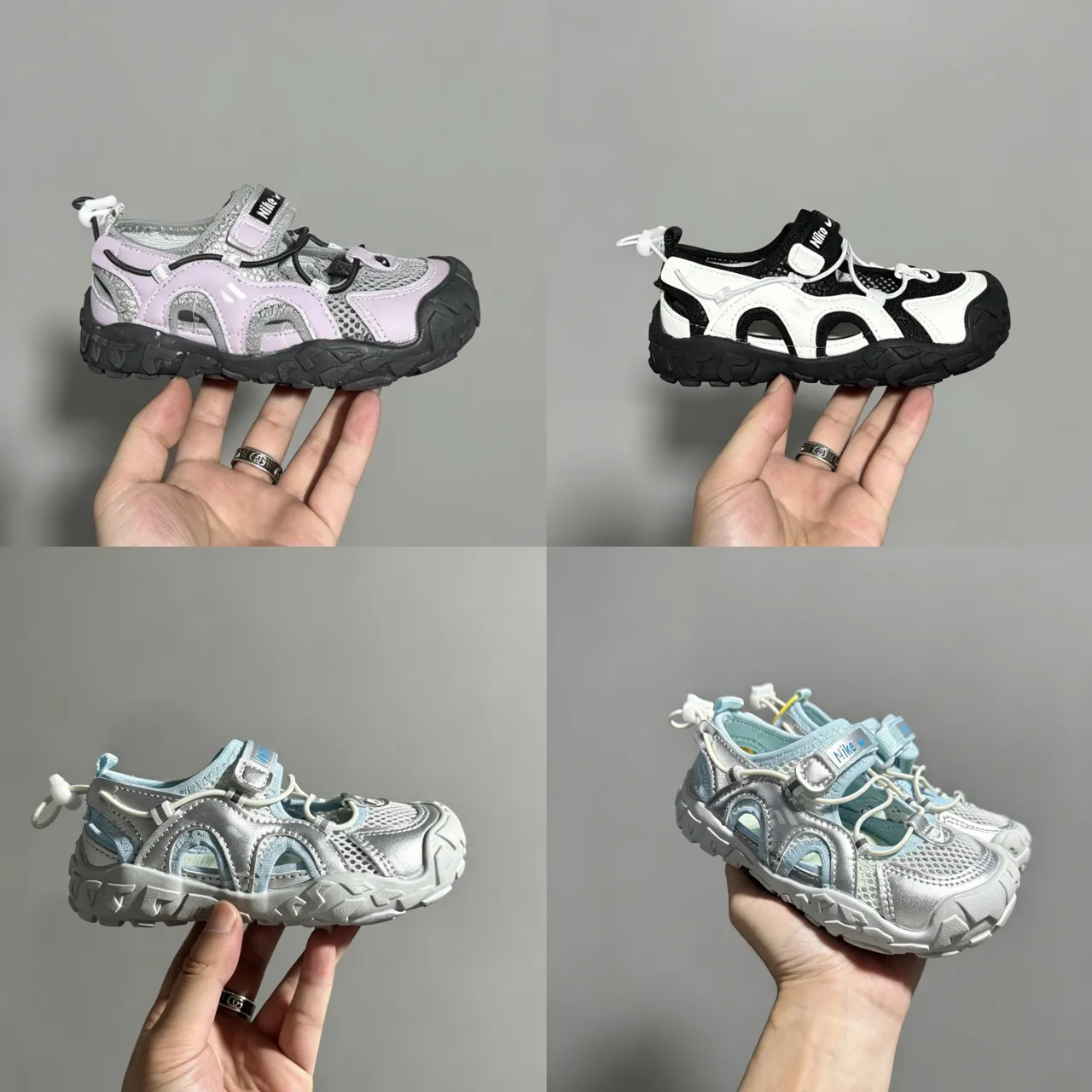 Nike Silver Blue Open-Toe Mesh-and-Synthetic Overlay Casual Sandals 2