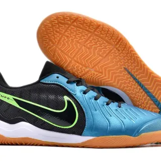 Nike Tiempo Black Blue Low-Top Mesh-and-Synthetic Upper Indoor Soccer Shoes