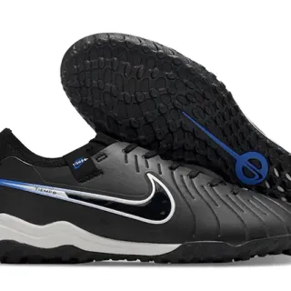 Nike Tiempo 黑色蓝色合成上层 肋状前足 草地足球鞋