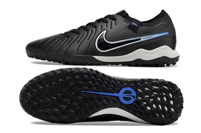 Nike Tiempo حذاء كرة القدم أسود أزرق أعلى اصطناعي مموج مقدمة القدم أرضية اصطناعية 6