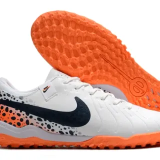 Nike Tiempo Legend White Orange Low-Cut Shoe Leather Upper Turf Soccer Shoes
