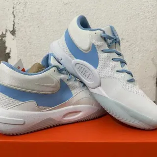 Nike Chaussures de Basketball Hautes en Maille Blanche et Bleu Clair