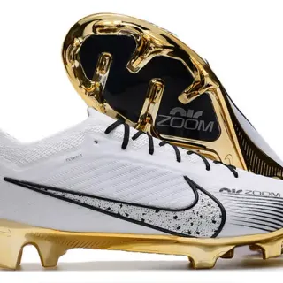 Nike White Gold Low-Cut Knit Upper Metallic Soleplate Firm-Ground Soccer Shoes