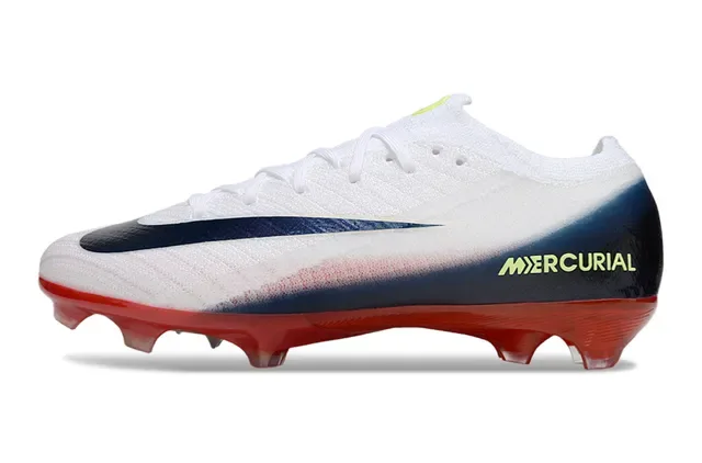 Nike White Navy Flyknit Upper Low-Cut Collar Firm-Ground Soccer Shoes 2
