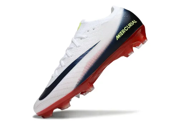 Nike White Navy Flyknit Upper Low-Cut Collar Firm-Ground Soccer Shoes 4