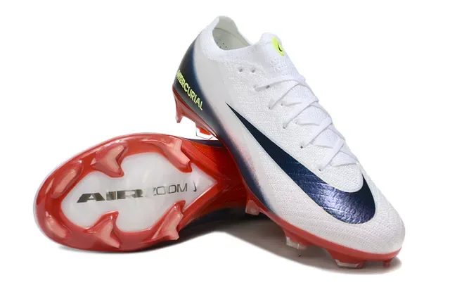 Nike White Navy Flyknit Upper Low-Cut Collar Firm-Ground Soccer Shoes 5