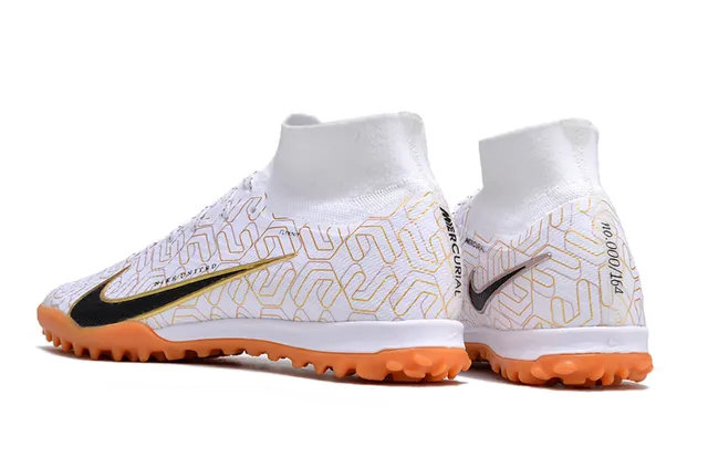 Nike 白橙 高切袜套领 几何金线叠加 草地足球鞋 4