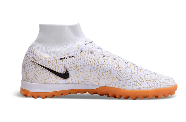 Nike 白橙 高切袜套领 几何金线叠加 草地足球鞋 5