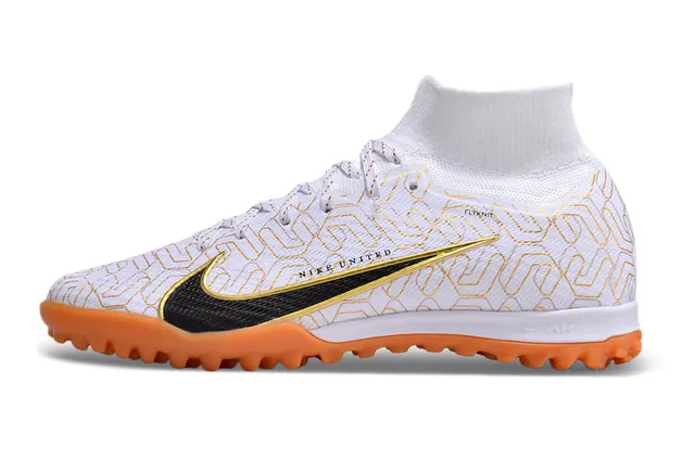 Nike 白橙 高切袜套领 几何金线叠加 草地足球鞋 6