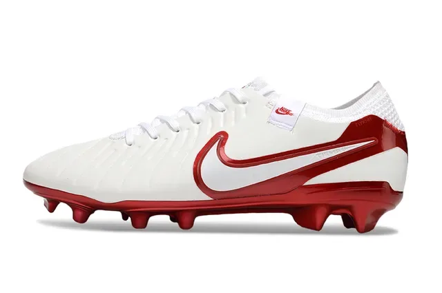 Nike Chaussures de Football Blanc et Rouge Bas Botin Avec Détails Métalliques Brillants pour Terrain Firme 12