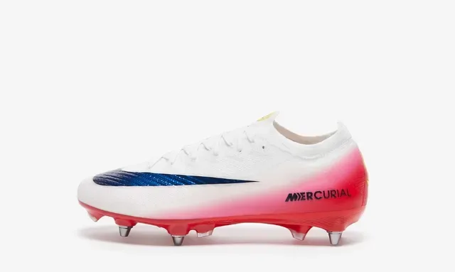 Nike White Red Low-Cut Knit Upper Gradient Heel Firm-Ground Soccer Shoes 6