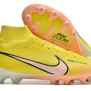 Nike Amarelo Laranja Alto-Corte Superior de Malha Estudos Conicos Solo Firme Sapatos de Futebol