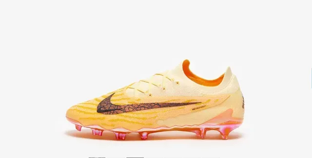 Nike Yellow Orange Knit Upper Asymmetric Lacing Firm-Ground Soccer Shoes 6
