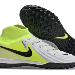 Nike Amarelo Branco High-Top Sock-Fit Collar Upper Sintético Texturizado Turf Chuteiras de Futebol