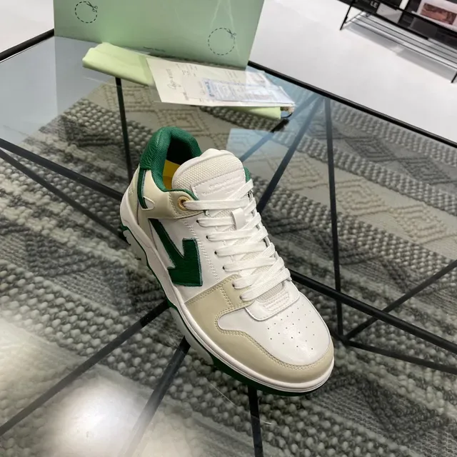 Off-White Arrow বেইজ সবুজ প্যানেলড চামড়া উপরের তির্যক মোটিফ লাইফস্টাইল স্নিকার 6