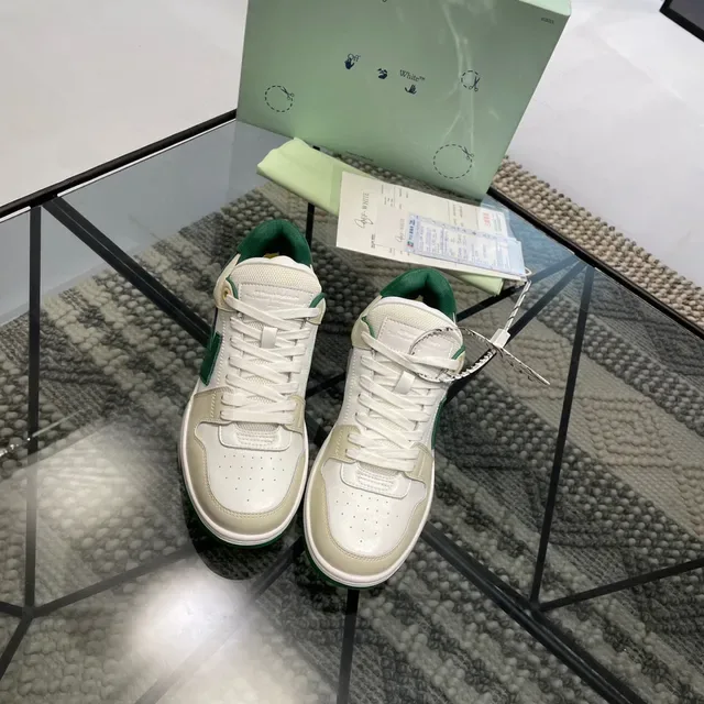 Off-White Arrow বেইজ সবুজ প্যানেলড চামড়া উপরের তির্যক মোটিফ লাইফস্টাইল স্নিকার 7