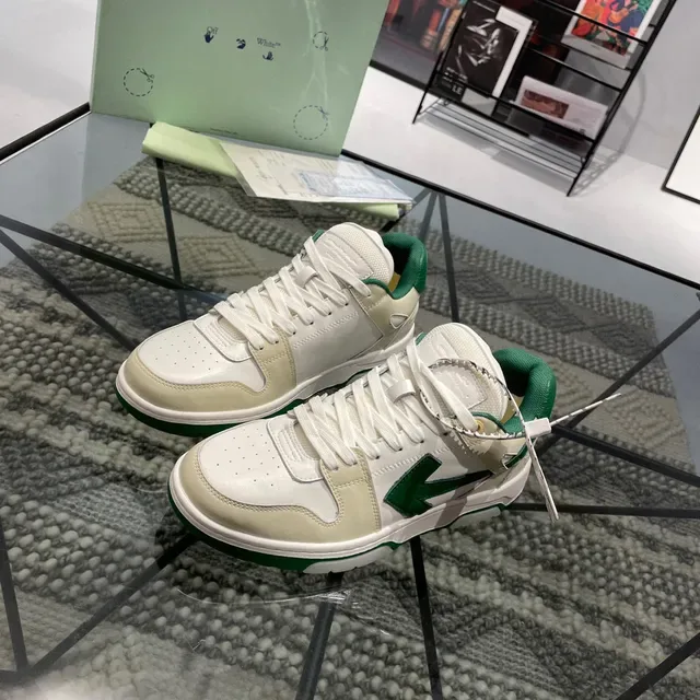 Off-White Arrow বেইজ সবুজ প্যানেলড চামড়া উপরের তির্যক মোটিফ লাইফস্টাইল স্নিকার 9