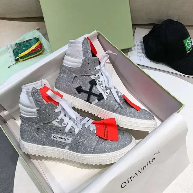 Off-White Arrow حذاء رياضي عالي لامع فضي أسلوب حياة 2