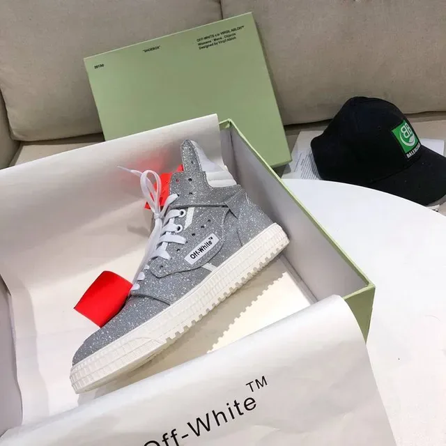 Off-White Arrow حذاء رياضي عالي لامع فضي أسلوب حياة 6