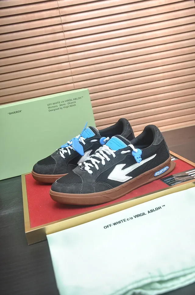 Off-White Black Brown Low-Top Suede-Mesh Upper Lifestyle Sneakers 4