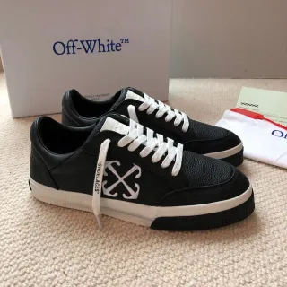 Off-White Black Pebbled Leather Upper Industrial Cross Logo Lifestyle Sneakers
