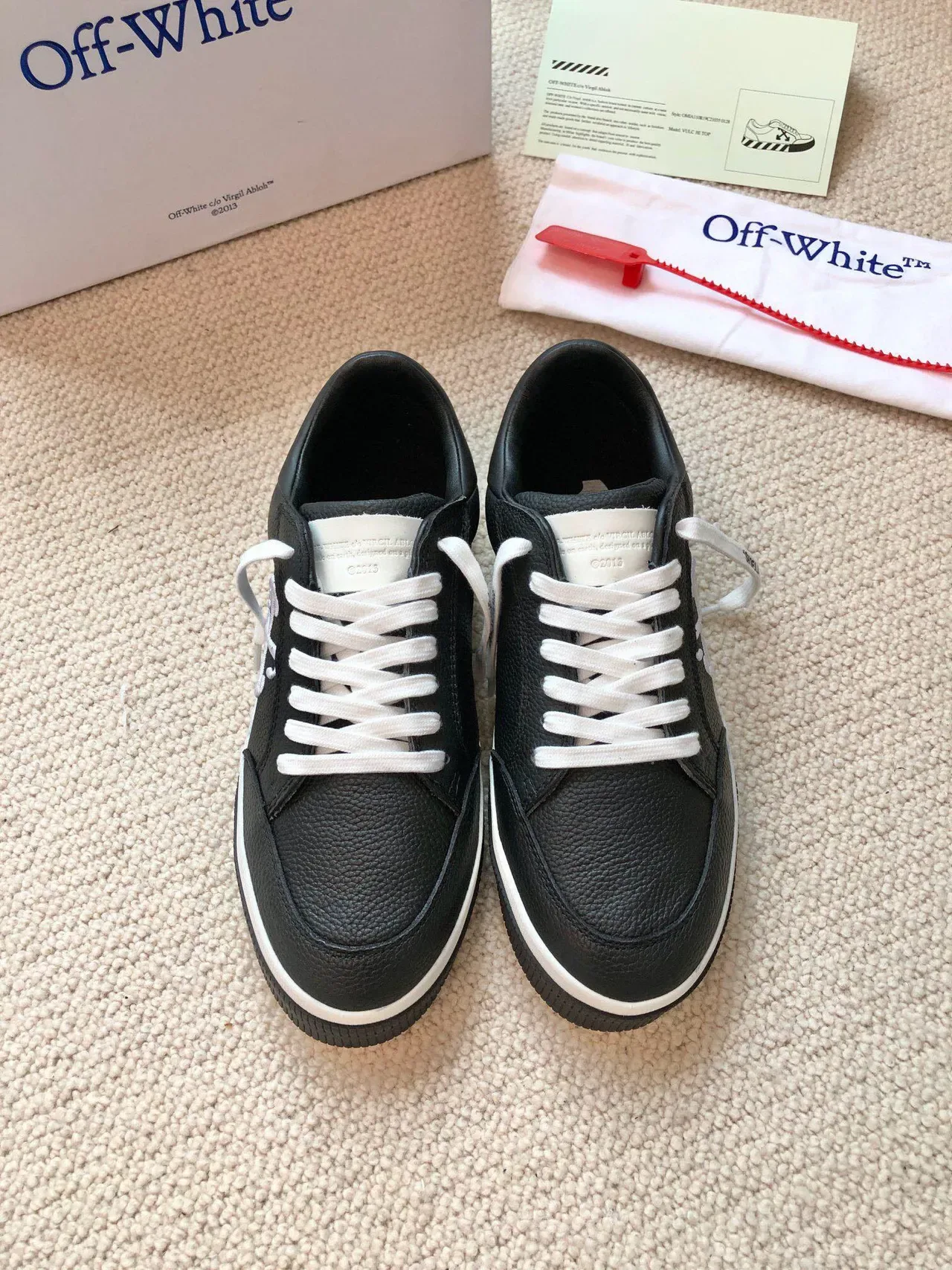 Off-White Black Pebbled Leather Upper Industrial Cross Logo Lifestyle Sneakers 3