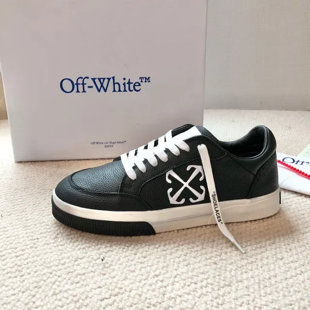 Off-White Black Pebbled Leather Upper Industrial Cross Logo Lifestyle Sneakers 5