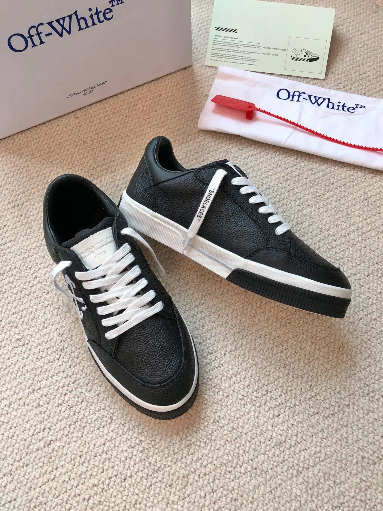 Off-White Black Pebbled Leather Upper Industrial Cross Logo Lifestyle Sneakers 6