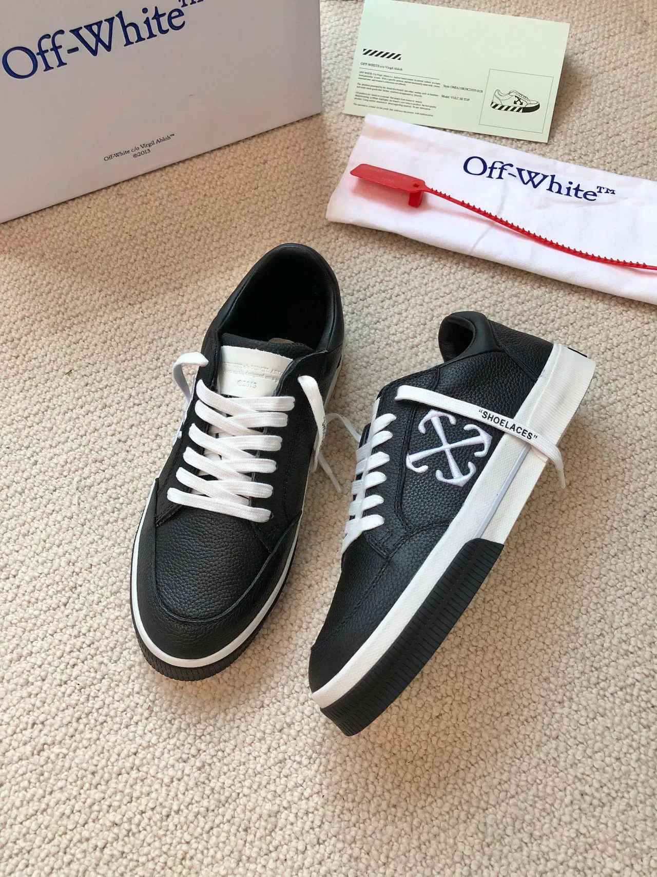 Off-White Black Pebbled Leather Upper Industrial Cross Logo Lifestyle Sneakers 7