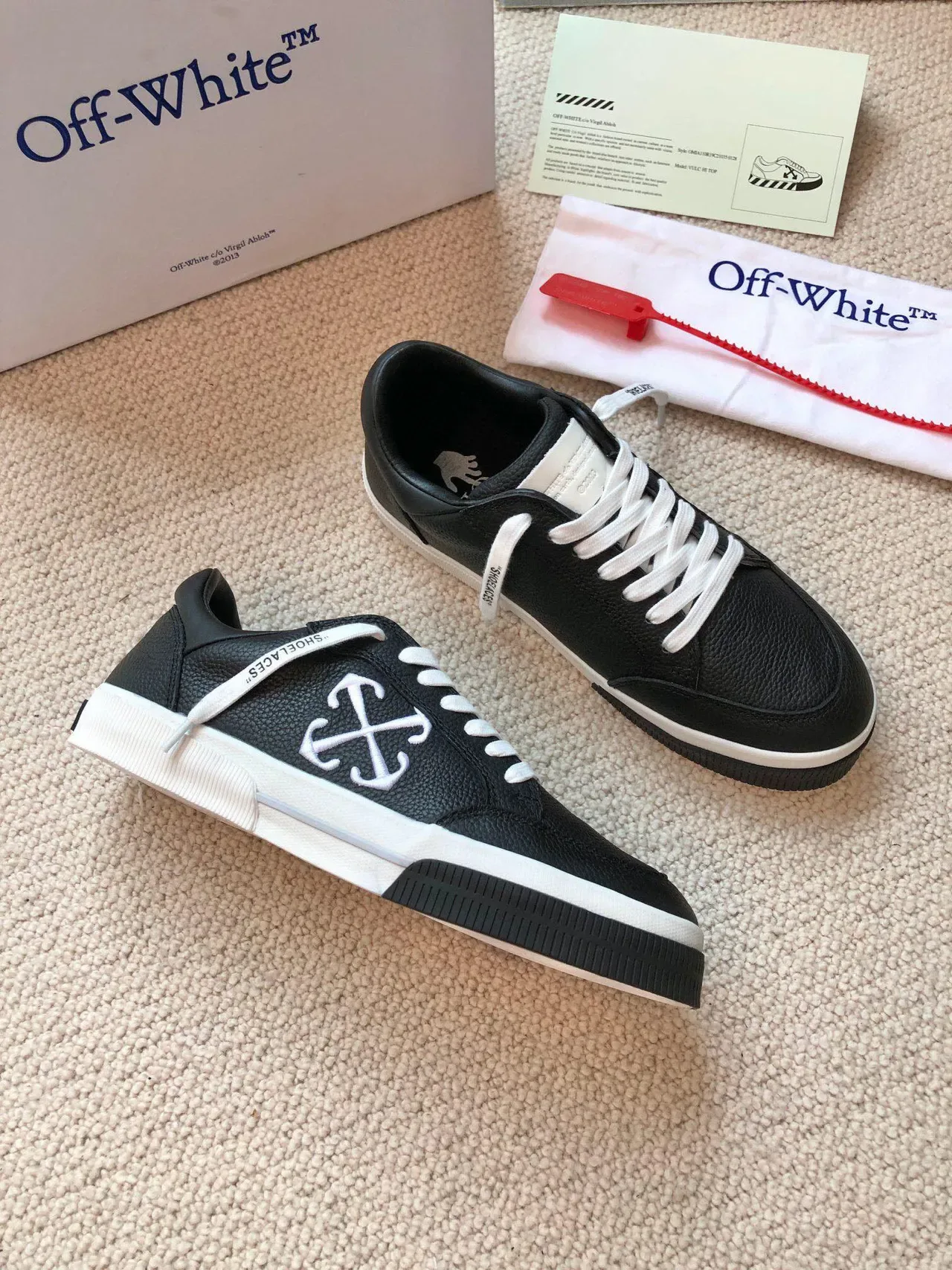 Off-White Black Pebbled Leather Upper Industrial Cross Logo Lifestyle Sneakers 8