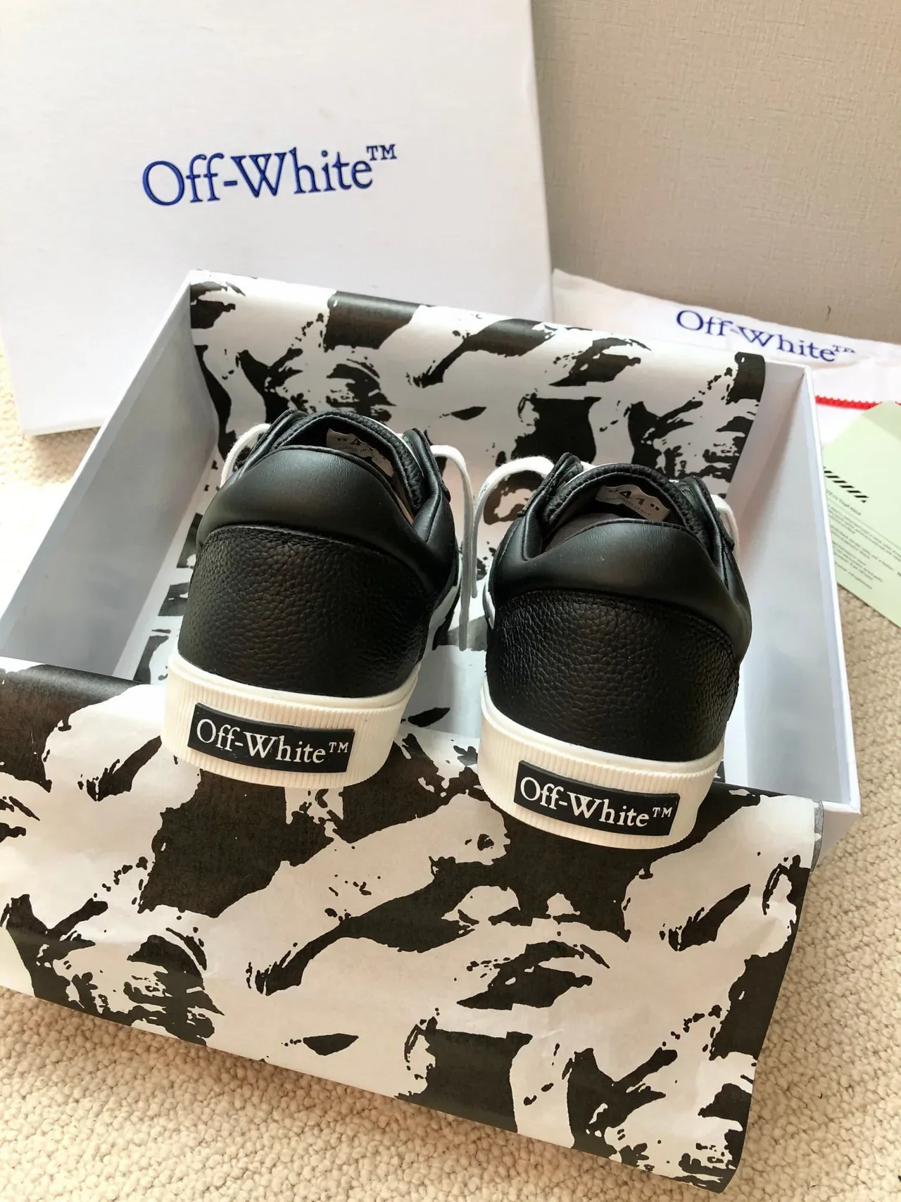 Off-White Black Pebbled Leather Upper Industrial Cross Logo Lifestyle Sneakers 9