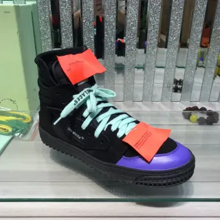 Off-White Black Purple High-Top Industrial Detailing Lifestyle Sneakers