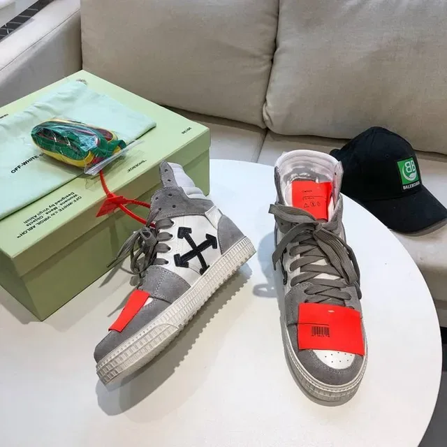 Off-White ডায়াগোনাল অ্যারো ধূসর সাদা হাই-টপ লাইফস্টাইল স্নিকার 6