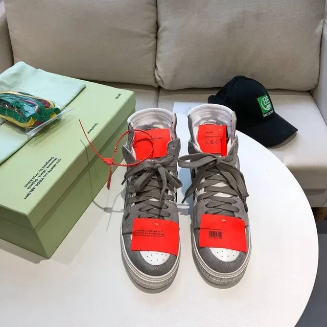Off-White ডায়াগোনাল অ্যারো ধূসর সাদা হাই-টপ লাইফস্টাইল স্নিকার 9