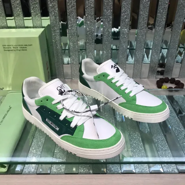 Off-White Green Low-Top Suede-and-Synthetic Overlay Lifestyle Sneakers 7