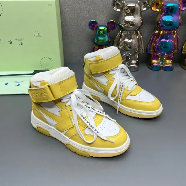 Off-White حذاء رياضي أصفر عالي الارتفاع مع حزام صناعي أسلوب حياة 6