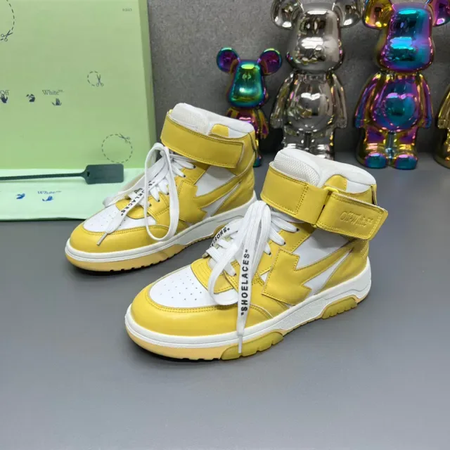 Off-White حذاء رياضي أصفر عالي الارتفاع مع حزام صناعي أسلوب حياة 8